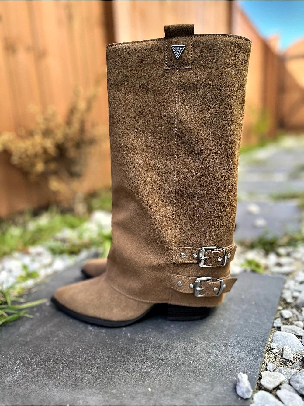 GUESS Guinna Fold Over Slouchy Suede Wedge
Boots Brown Size 8M - Picture 6 of 14